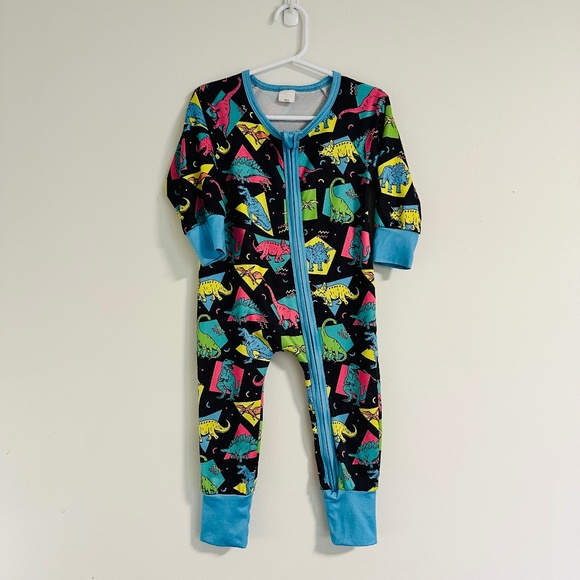Toddler Neon Dinosaur Print Long Sleeve Sleeper Size 1-2y - Picture 2 of 6